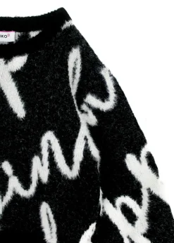 Pinko Kids Maglione Crop Nero con Logo All-over per Bambine