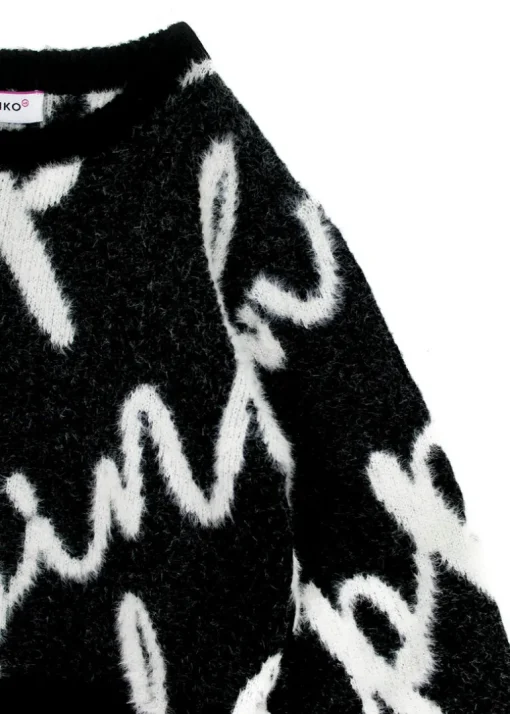 Pinko Kids Maglione Crop Nero con Logo All-over per Bambine