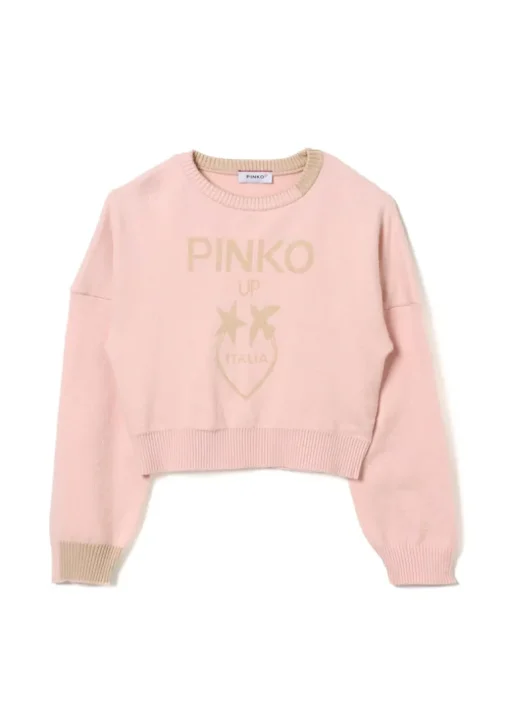 Pinko Kids Maglione Rosa con Intarso Logo per Bambine