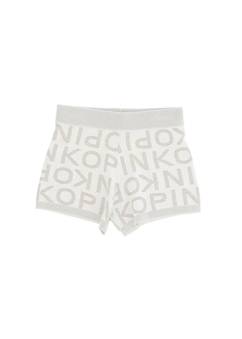 Pinko Kids Short Tricot Bianco con Logo All Over per Bambine