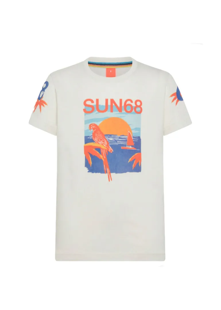 Sun68 Kids T-shirt Bianca/Arancione con Stampa Logo per Bambini