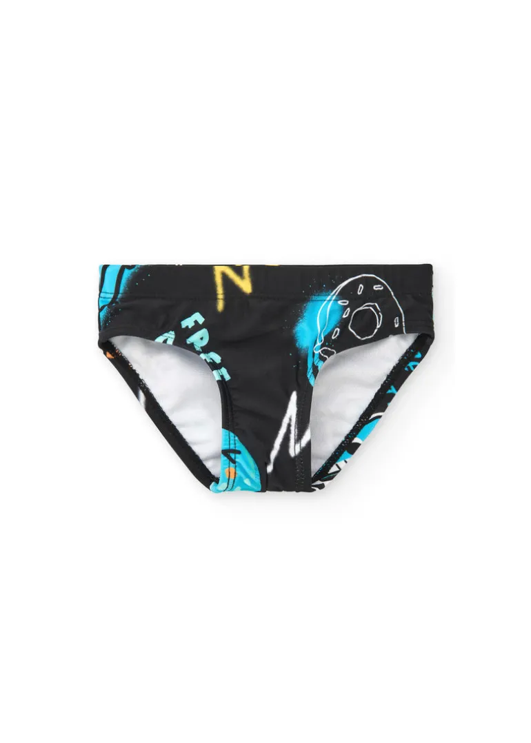 Tuc Tuc Costume Slip Nero con Stampa per Neonati