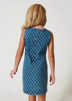 Twinset Kids Abito in Denim con Oval T All Over per Bambine