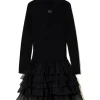 Twinset Kids Abito Nero a Costine con Gonna Tulle per Bambine