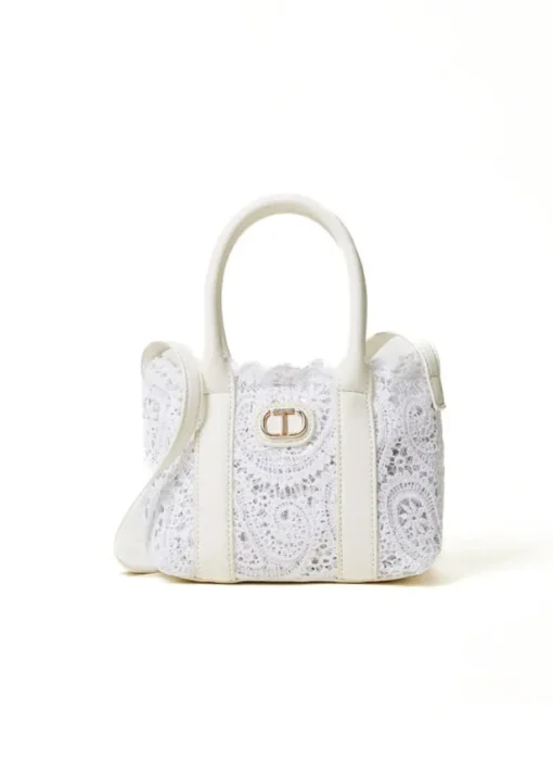 Twinset Kids Borsa Bianca a Tracolla Bianca Macramè per Bambine