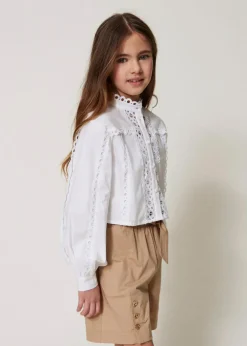 Twinset Kids Camicia Bianca Intarsiata per Bambine