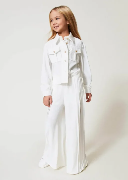 Twinset Kids Pantaloni Bianchi Plissettati per Bambine