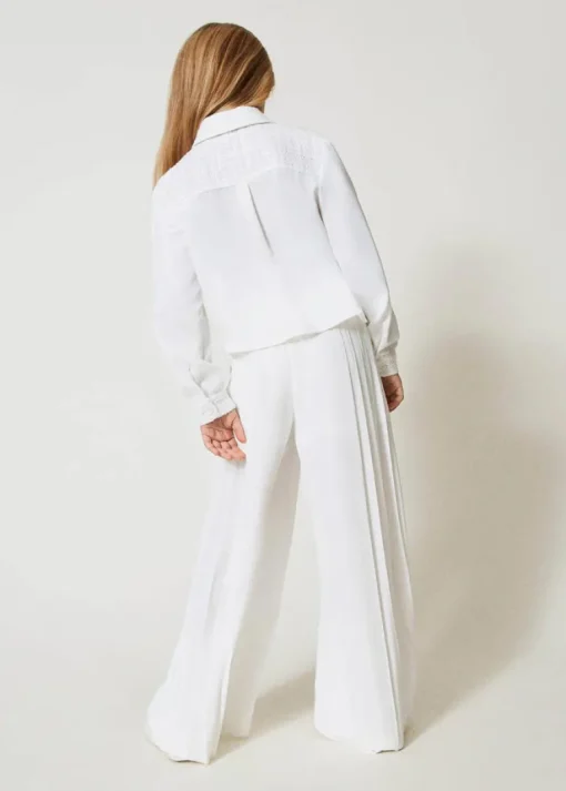 Twinset Kids Pantaloni Bianchi Plissettati per Bambine