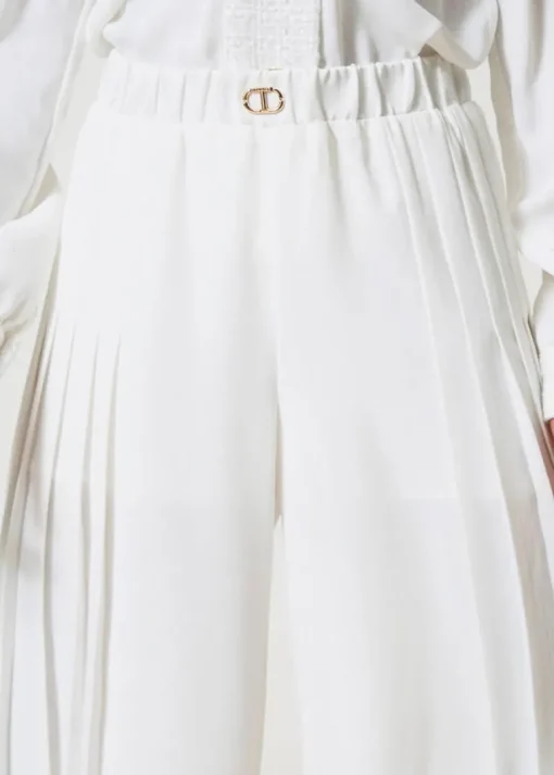 Twinset Kids Pantaloni Bianchi Plissettati per Bambine