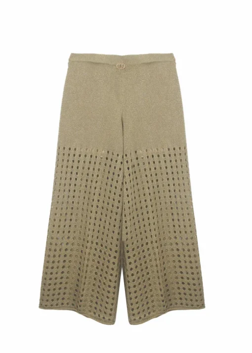 Twinset Kids Pantaloni Canapa Forati con Logo per Bambine
