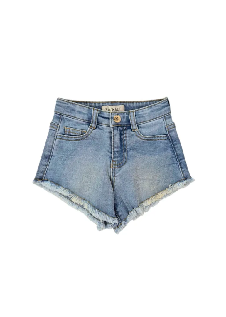 Twinset Kids Short Denim Sfrangiato per Bambine