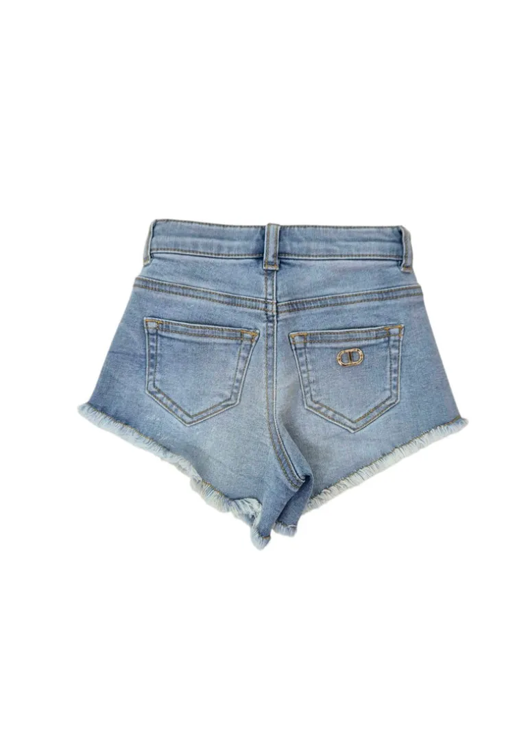Twinset Kids Short Denim Sfrangiato per Bambine
