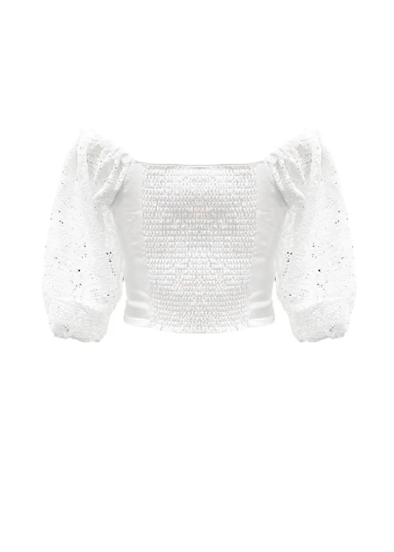 Twinset Kids Top Bianco con Pizzo per Bambine