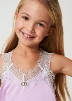 Twinset Kids Top Bianco/Viola con Pizzo per Bambine
