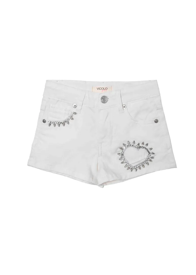 Vicolo Kids Shorts Panna Denim con Strass per Bambine