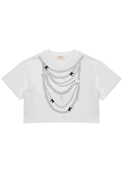 Vicolo Kids T-shirt Panna con Applicazione Chain per Bambine